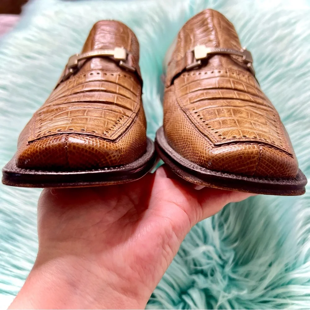 David Eden Genuine Crocodile Vintage Leather Golden Tan Oxford Loafer Men’s 10.5